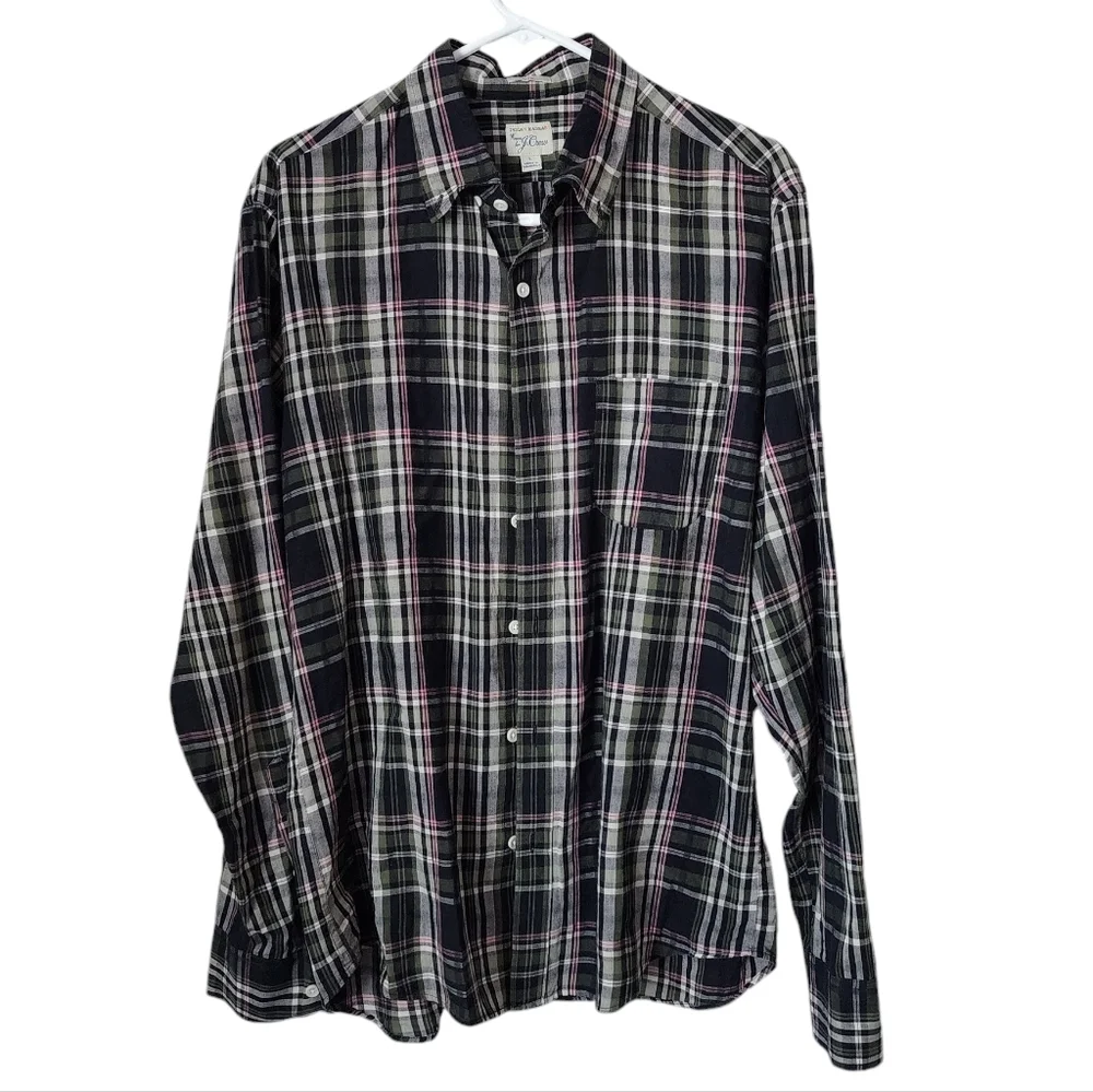 J.CREW Slim Indian madras Button down lightweight‎ shirt in plaid size L